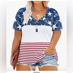 Button-vneck American Flag Short Sleeve tee. Size 3x.